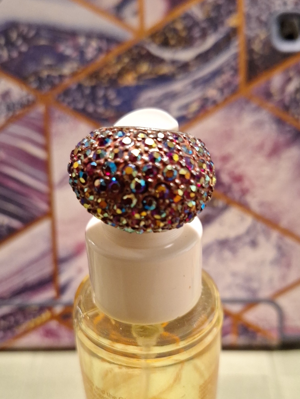 Vintage Multicolor Crystal Dome Ring with Purple and Blue Accents